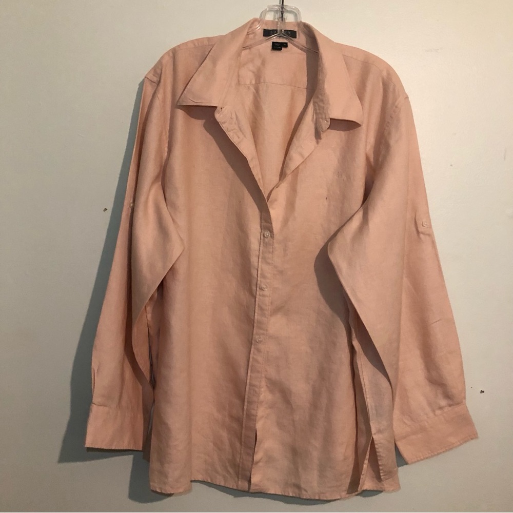 Lauren Ralph Lauren Linen Top with Adjustable Sleeves in Peach, size 3X